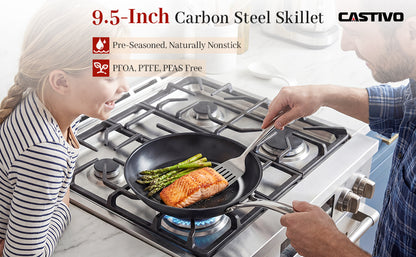 The CASTIVO 9.5 Inch Skillet Carbon Steel Pan - Pre-Seasoned