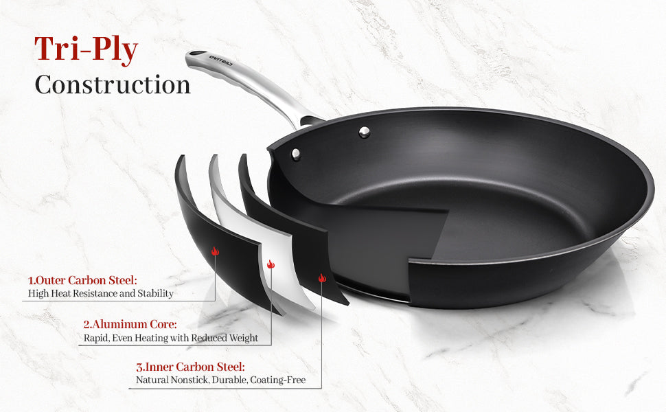 The CASTIVO 9.5 Inch Skillet Carbon Steel Pan - Pre-Seasoned