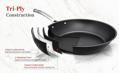 The CASTIVO 9.5 Inch Skillet Carbon Steel Pan - Pre-Seasoned