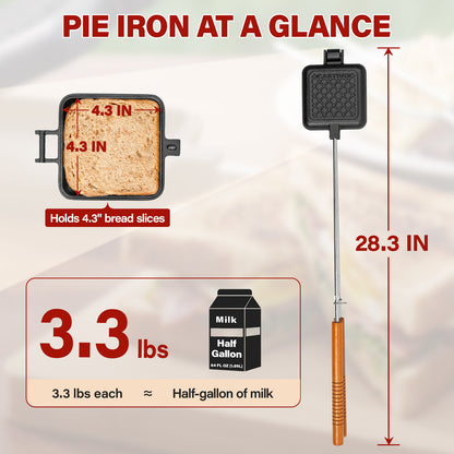 Cast Iron Campfire Pie Iron | Heavy Duty Pie Maker for Camping