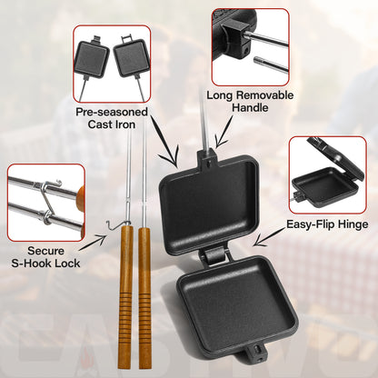 Cast Iron Campfire Pie Iron | Heavy Duty Pie Maker for Camping