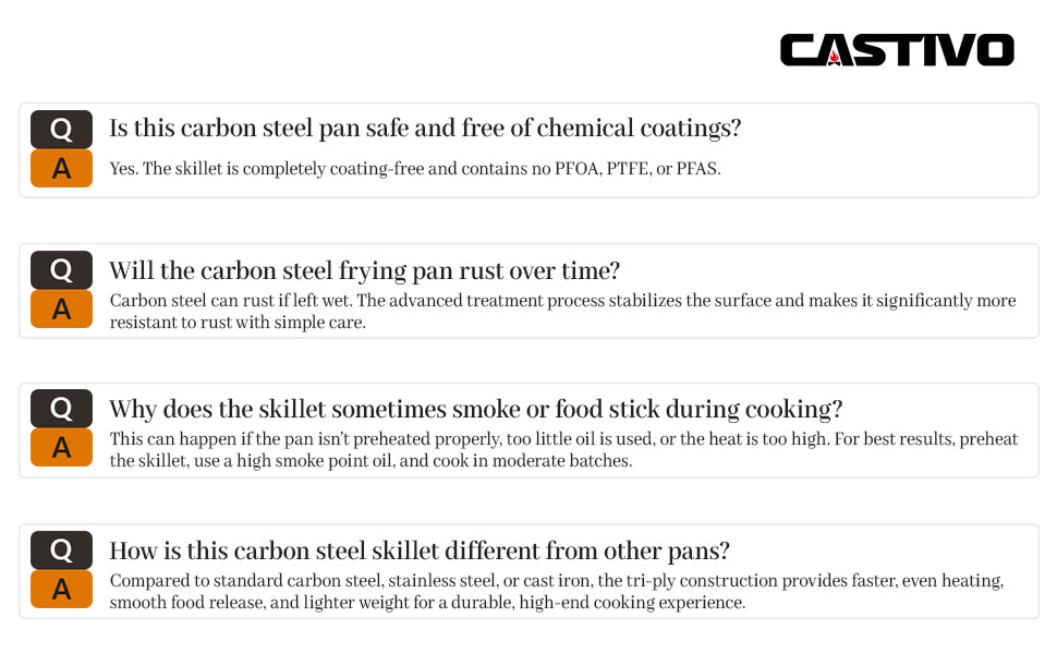 The CASTIVO 9.5 Inch Skillet Carbon Steel Pan - Pre-Seasoned