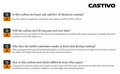 The CASTIVO 9.5 Inch Skillet Carbon Steel Pan - Pre-Seasoned